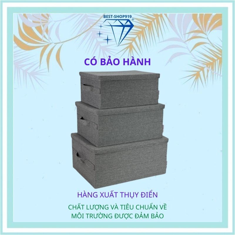 Hộp Vải Đựng Quần Áo Bằng Vải Gấp Gọn Bigso Xuất Thụy Điển Khung Cứng Có Quai Xách và Nắp Đậy Sắp Xếp Tủ Quần áo