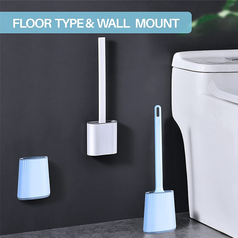 Bộ 2 Cọ Chà Toilet Silicone, 360 Độ°Đầu Bàn Chải Vệ Sinh Toilet Bằng Silicone Linh Hoạt Chống Trượt Tay Cầm Dài Tiện Dụng