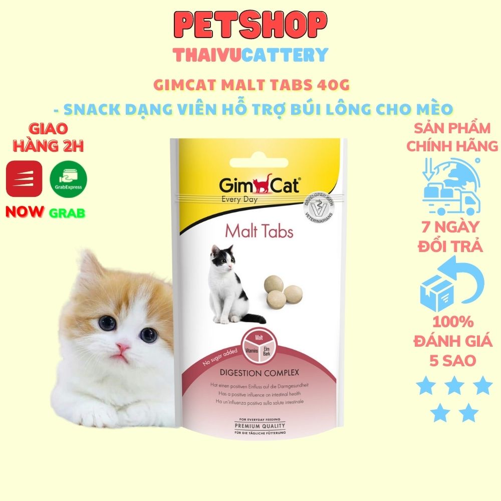 GimCat Malt Tabs 40G - Snack Dạng Viên Hỗ Trợ Búi Lông cho Mèo