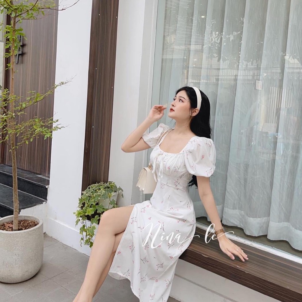 Đầm Maxi Hoa Nhíu Ngực Thắt Nơ Xẻ Đùi (Kèm Video Hình Thật) | BigBuy360 - bigbuy360.vn