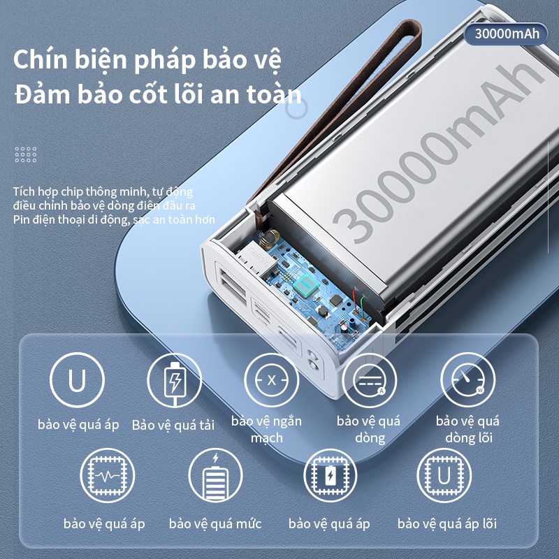 Pin Sạc Dự Phòng 30000mah  KV PT302 với Cáp sạc Giá đỡ điện thoại tích hợp Đèn pin 4 Cổng Màn hình LED Sạc nhanh