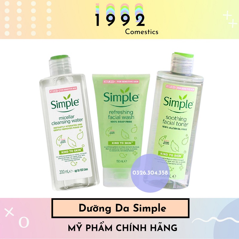 [CHÍNH HÃNG 100%] Gel Rửa Mặt Simple Refreshing (150ML) - Tẩy trang Simple (200ml) - Nước hoa hồng Toner Simple (200ml) | BigBuy360 - bigbuy360.vn