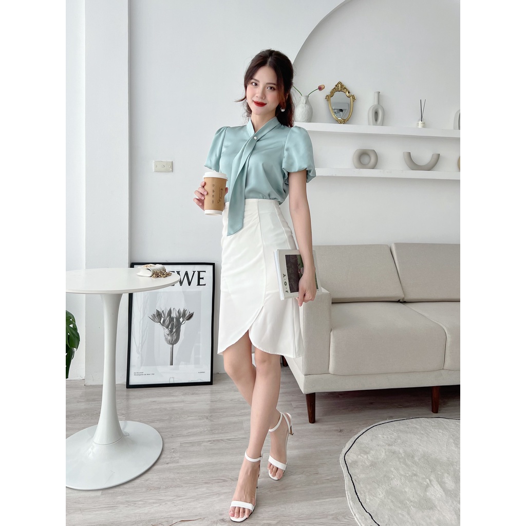 Áo sơ mi hai cúc ngọc tay bồng A1398 HILA