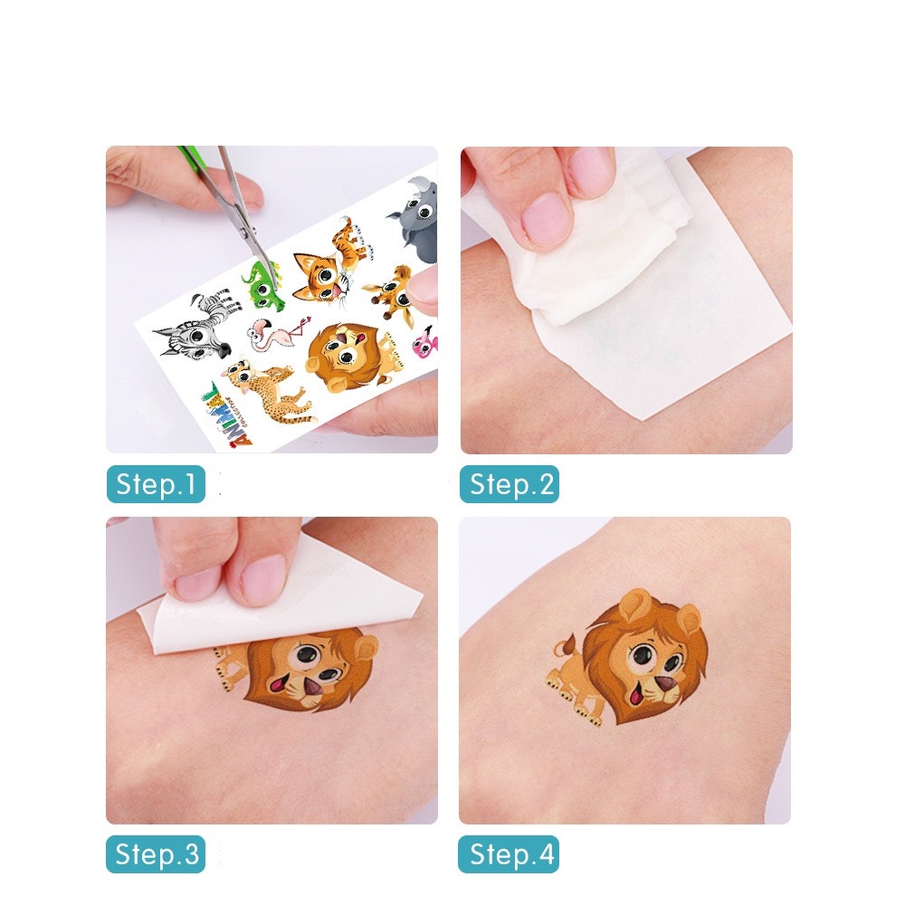 Hình xăm tatoo nhiều chủ đề động vật sticker dán chống thấm nước cho bé trai bé gái sáng tạo vui chơi an toàn