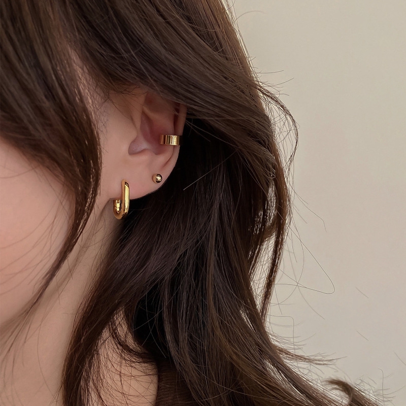 Khuyên Tai Kim Loại Mạ Vàng Hình Vuông Phong Cách Retro