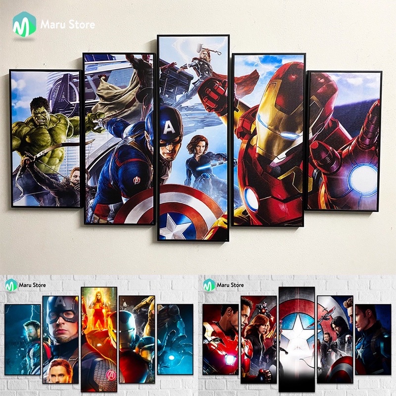 Bộ 5 Marvel, Tranh Tráng Gương 3d Cao Cấp, Trang Trí Nhà Cửa/ Phòng Khách/ Game