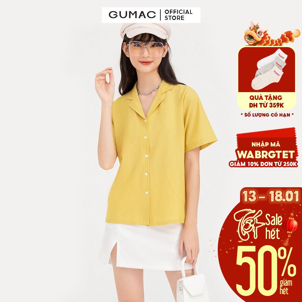 Áo sơ mi nữ màu vàng cổ bẻ trẻ trung GUMAC AB736