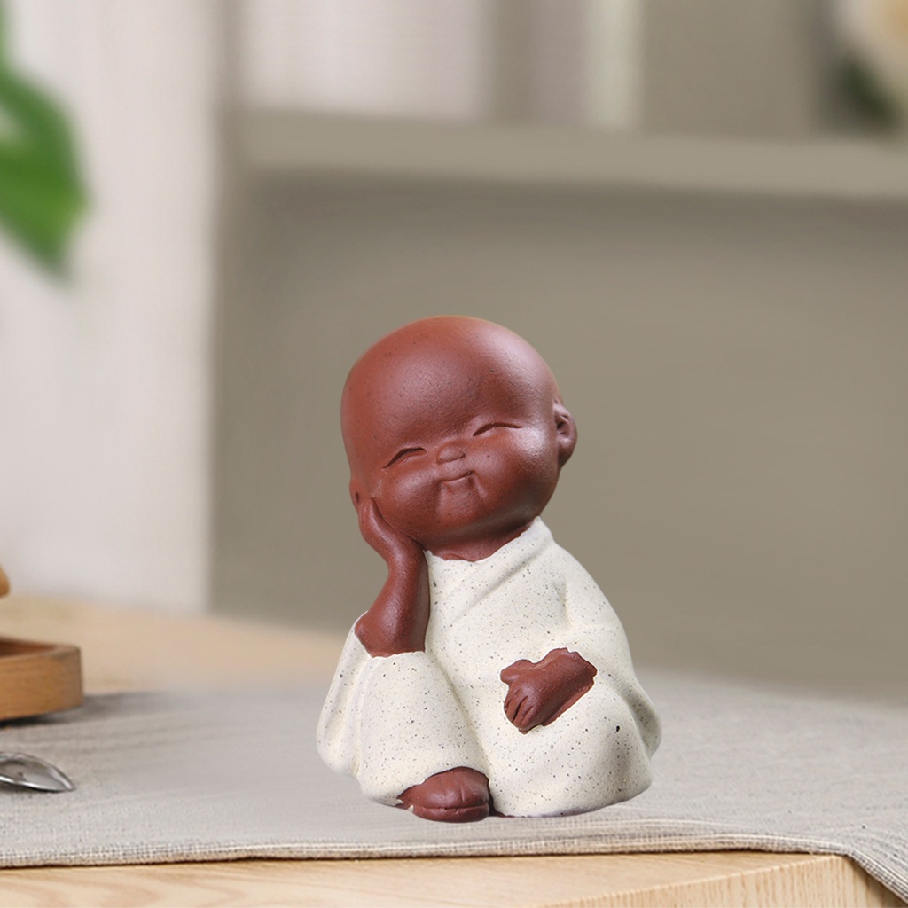 Tượng Chú Tiểu Mini Bằng Gốm Để Bàn Trang Trí