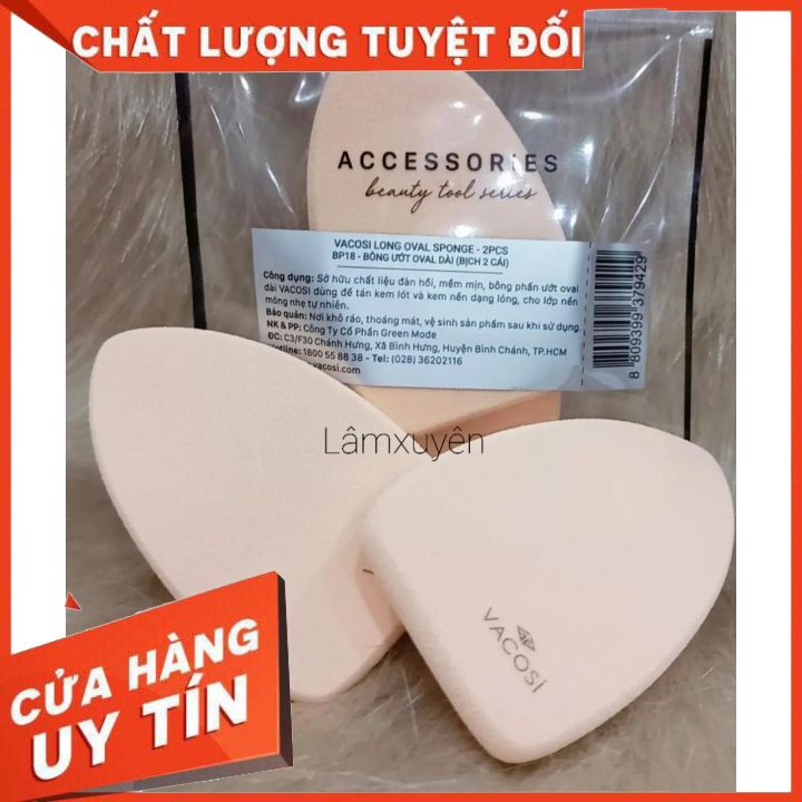 VACOSI LONG OVAL SPONGE 2PCS BP18 _bông ướt oval dài ( bịch 2 miếng) FREESHIP bông phấn mềm mịn, dễ tán siêu tiện lợi.