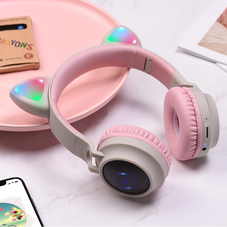 Tai Nghe chụp đầu Bluetooth HOCO W27 mèo dễ thương âm thanh hay bass mạnh có micro streamer học sinh viên bền đẹp xịn