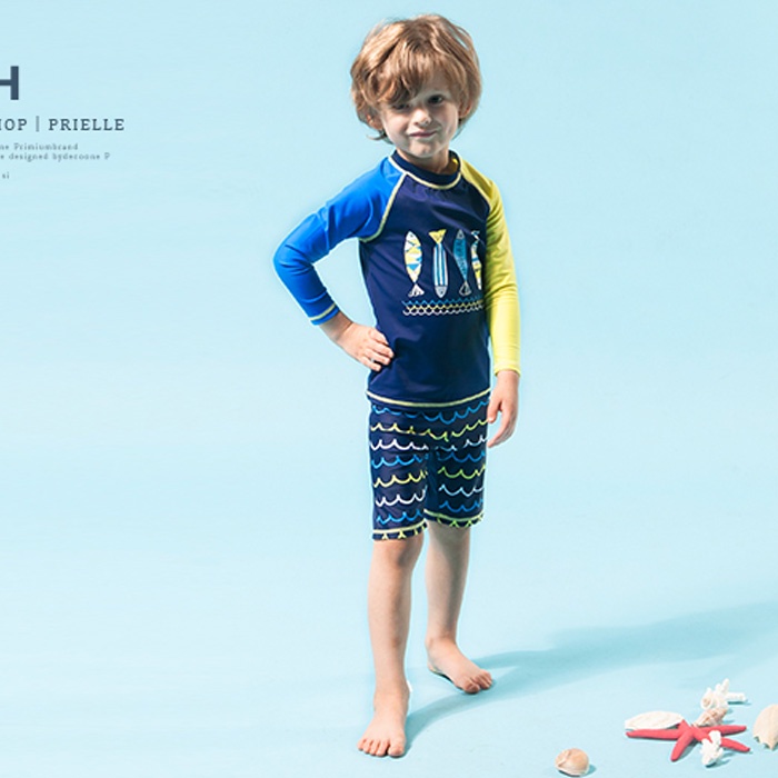 ✉✖Phiên bản Hàn Quốc mới của áo tắm trẻ em, bé trai, em bé, dài -có chống nắng quần bơi năm điểm ấm áp
