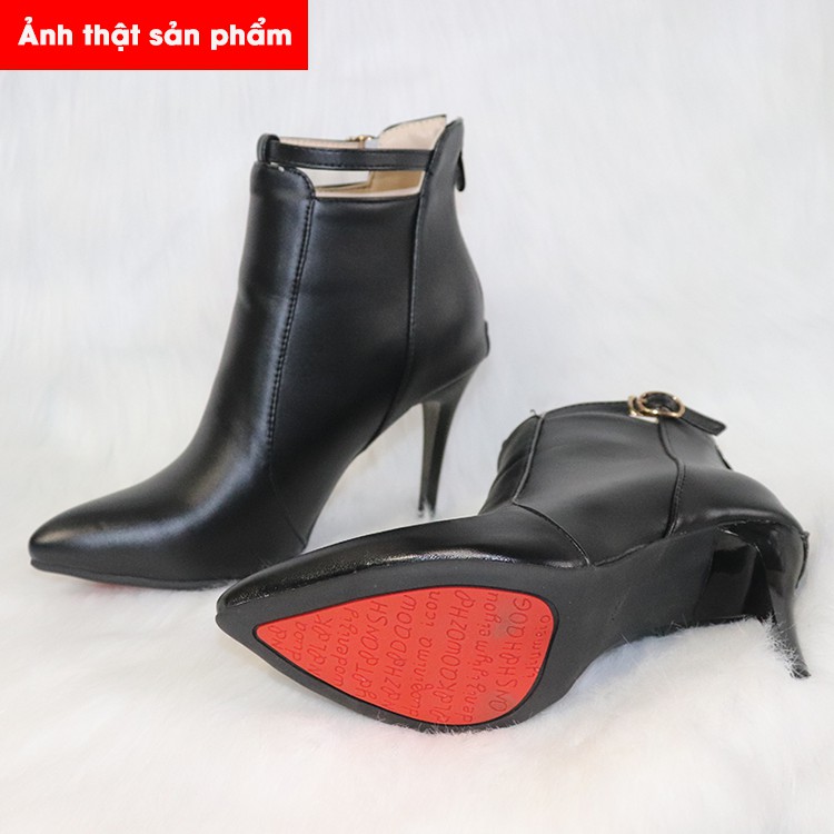 [ có ảnh thật] Boot nữ cổ ngắn gót nhọn màu đen HIỆN ĐẠI GBN6401