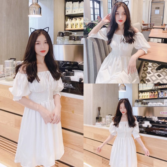 ĐẦM TRẮNG TRỄ VAI BO CHUN EO DANIS DRESS- đầm xuông bo eo trễ vai - cổ vuông ulzzang(KÈM ẢNH THẬT) | BigBuy360 - bigbuy360.vn