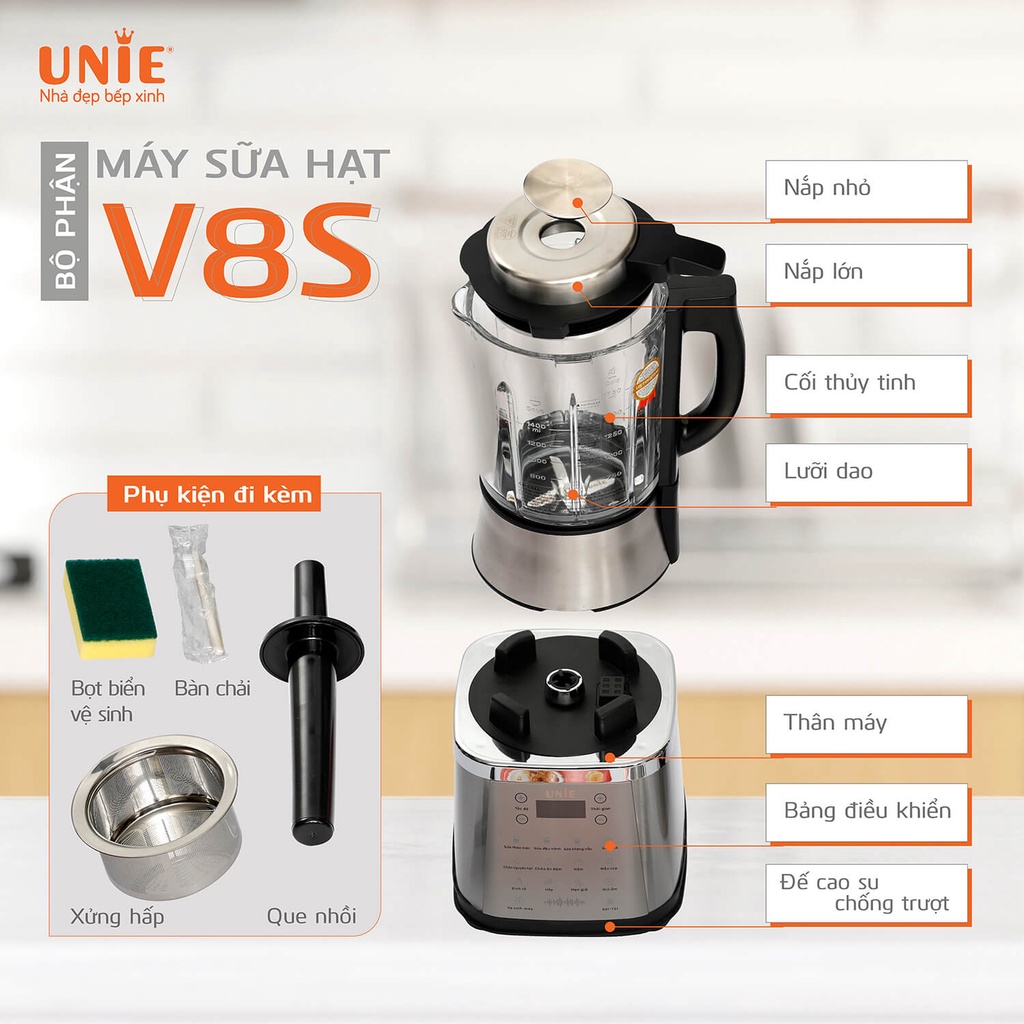 Máy Làm Sữa Hạt Unie V8S - 1.75Lit 1800W - Xay Nấu Đa Năng - Bảo Hành Chính Hãng 2 Năm