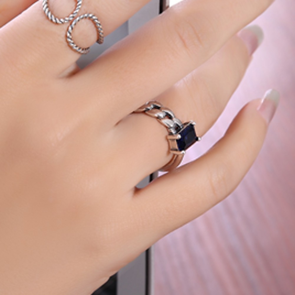 Nhẫn mạ bạc khảm đá bạch ngọc trang trọng sành điệu