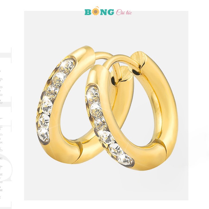Bông tai titan unisex phong cách Hàn Quốc kiểu dáng tròn đính đá Zircon thép y tế BT70 - khuyên tai BÔNG Cài Tóc