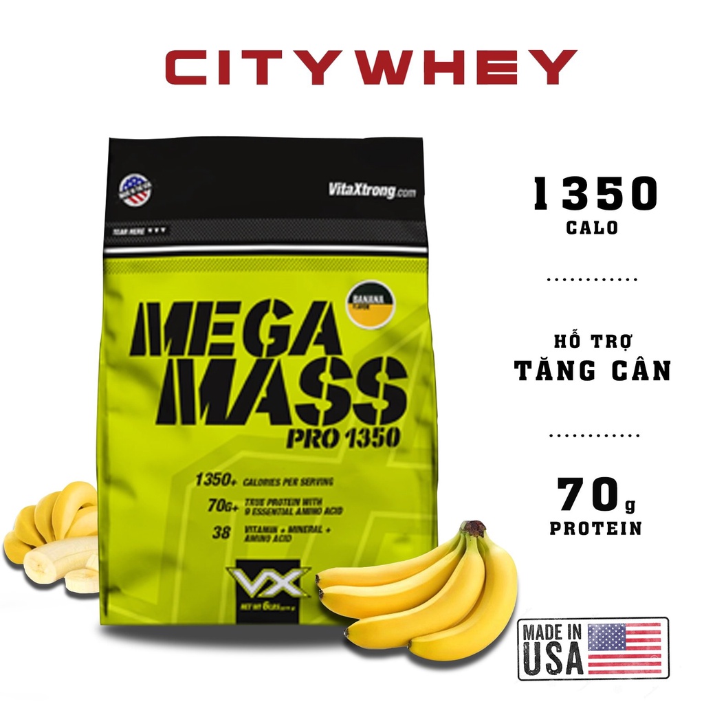 MASS GAINER VITAXTRONG MEGA MASS 6LBS , SỮA TĂNG CÂN TĂNG CƠ , CÓ EZIM TIÊU HOÁ - HÀNG MỸ
