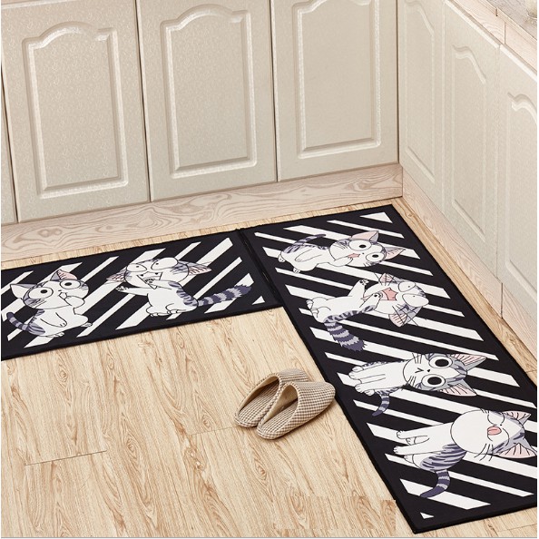 Thảm bếp 3D mèo Chii sọc (size 40*60 + 40*120)