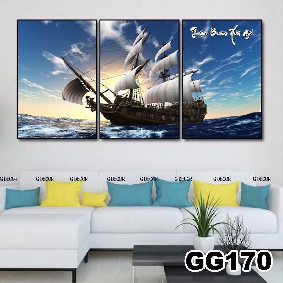 Tranh treo tường canvas khung gỗ 3 bức phong cách hiện đại Bắc Âu tranh phong cảnh trang trí phòng khách phòng ngủ 37