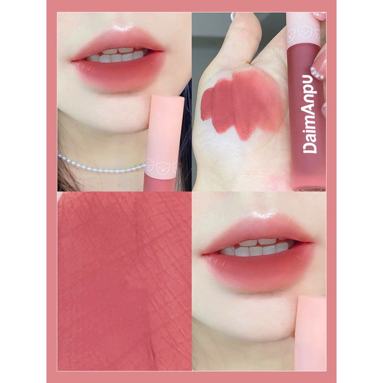 Set 3 Son Kem Lì Mịn Mượt Như Nhung Giữ Ẩm Môi Thiết Kế Vỏ Hình Gấu Dễ Thương