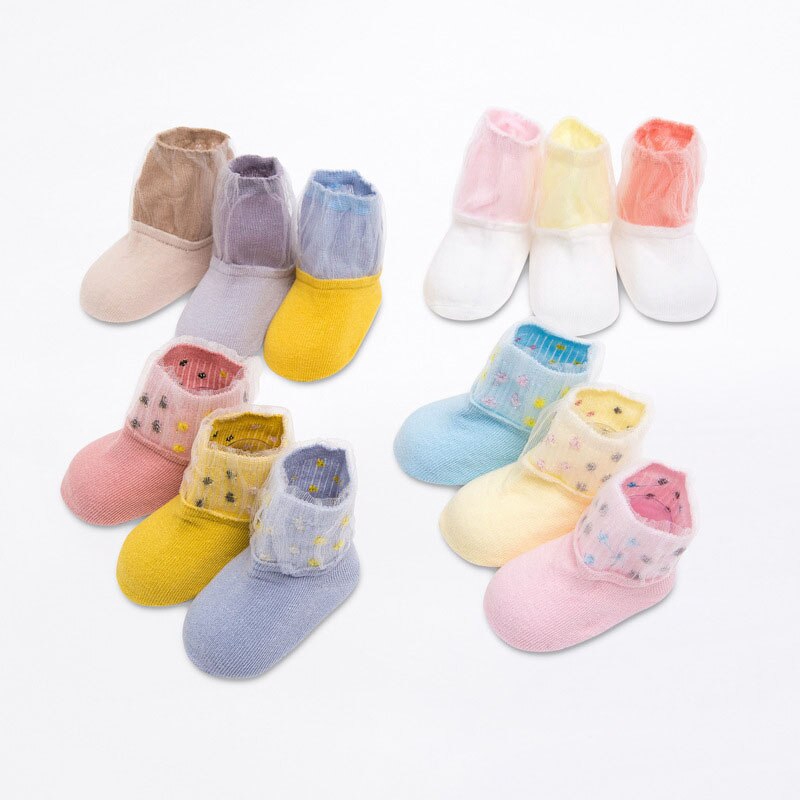 3 Pair Baby Socks Lace Girl Socks Flower Soft Childrens Socks Infant Toddler Fall Kids Floor Sokken