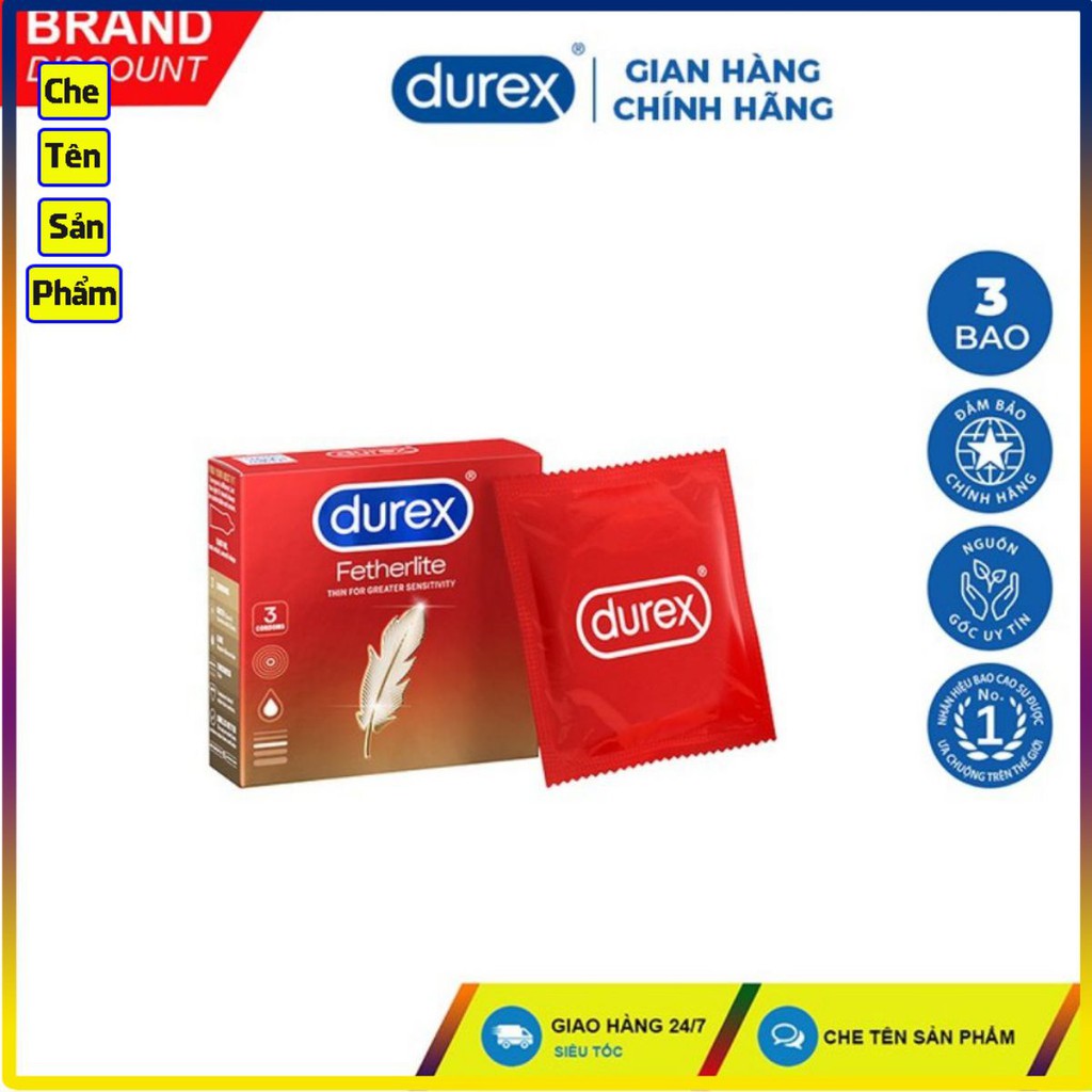 Bao cao su Durex Fetherlite 3 bao chính hãng. Màu đỏ, dòng bao ôm siêu mỏng.