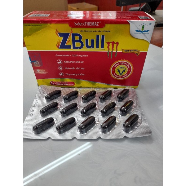 Viên uống tăng lực nhân sâm tỏi đen Zbull_Tăng cường thể lực,minh mẫn tỉnh táo tức thì.Vỉ 15 viên/hộp 60 viên