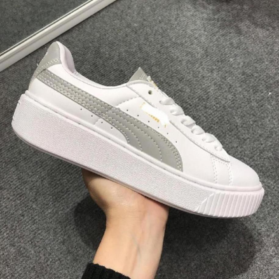 Giày thể thao sneaker 𝐏𝐔𝐌𝐀 phản quang - thân giày da đế cao su đúc - cổ thấp đế cao 5cm - màu sắc trắng xám