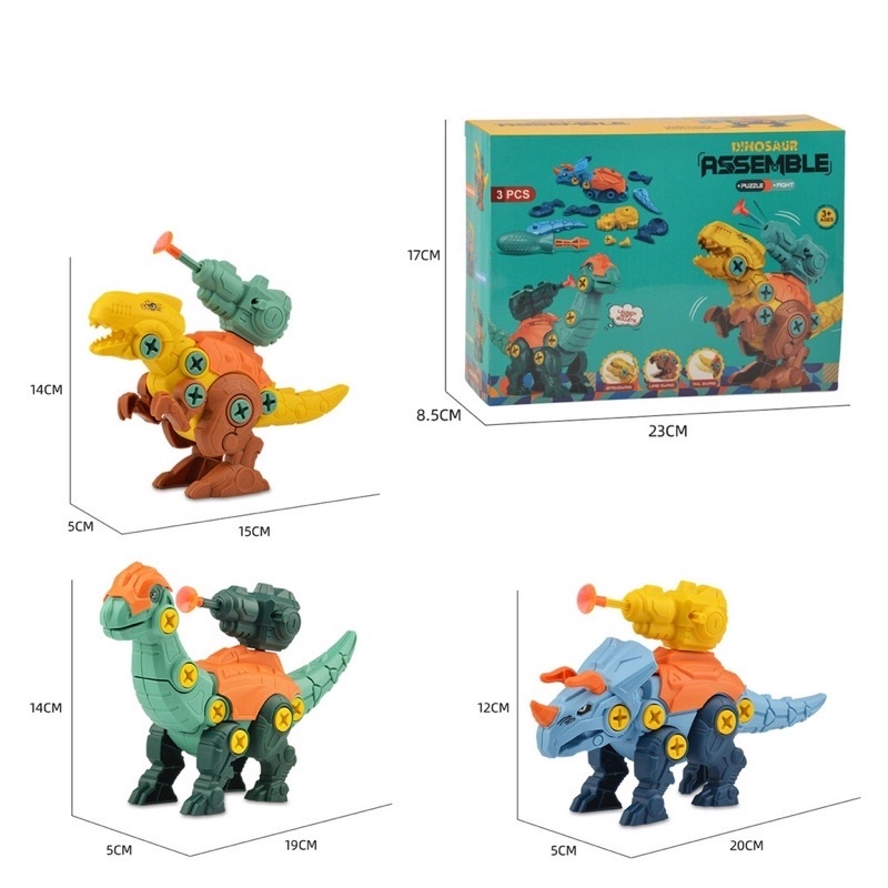 Bộ 3 Khủng Long Lắp Ráp Đồ Chơi Khủng Long Có Bắn Đạn Cho Bé Đồ Chơi Lắp Ráp Mô Hình