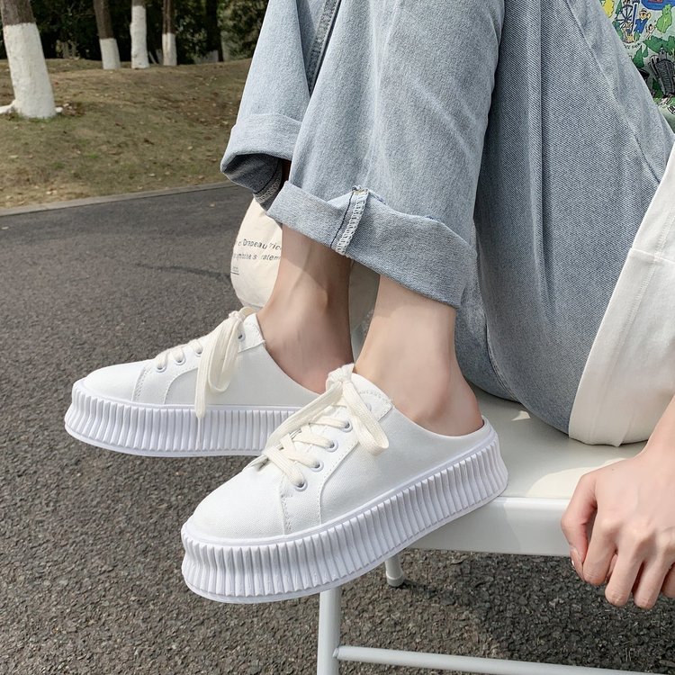Giày Vải Canvas Đế Dày Phối Dây Chéo Kiểu Hàn Quốc Cá Tính