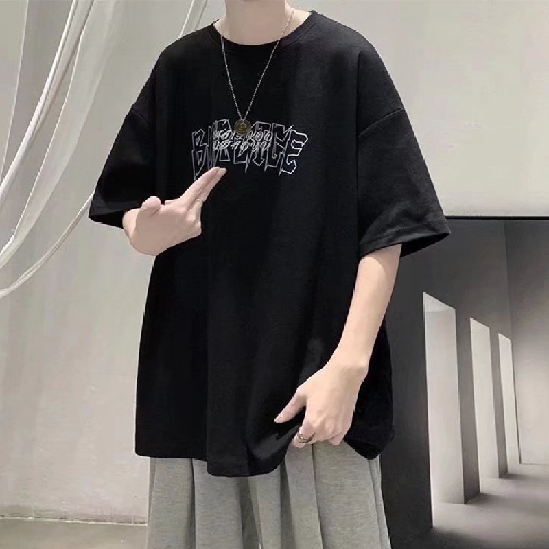 Áo Thun Tay Ngắn Cổ Tròn In Chữ Phong Cách Hàn Quốc Dành Cho Nam size M-5XL