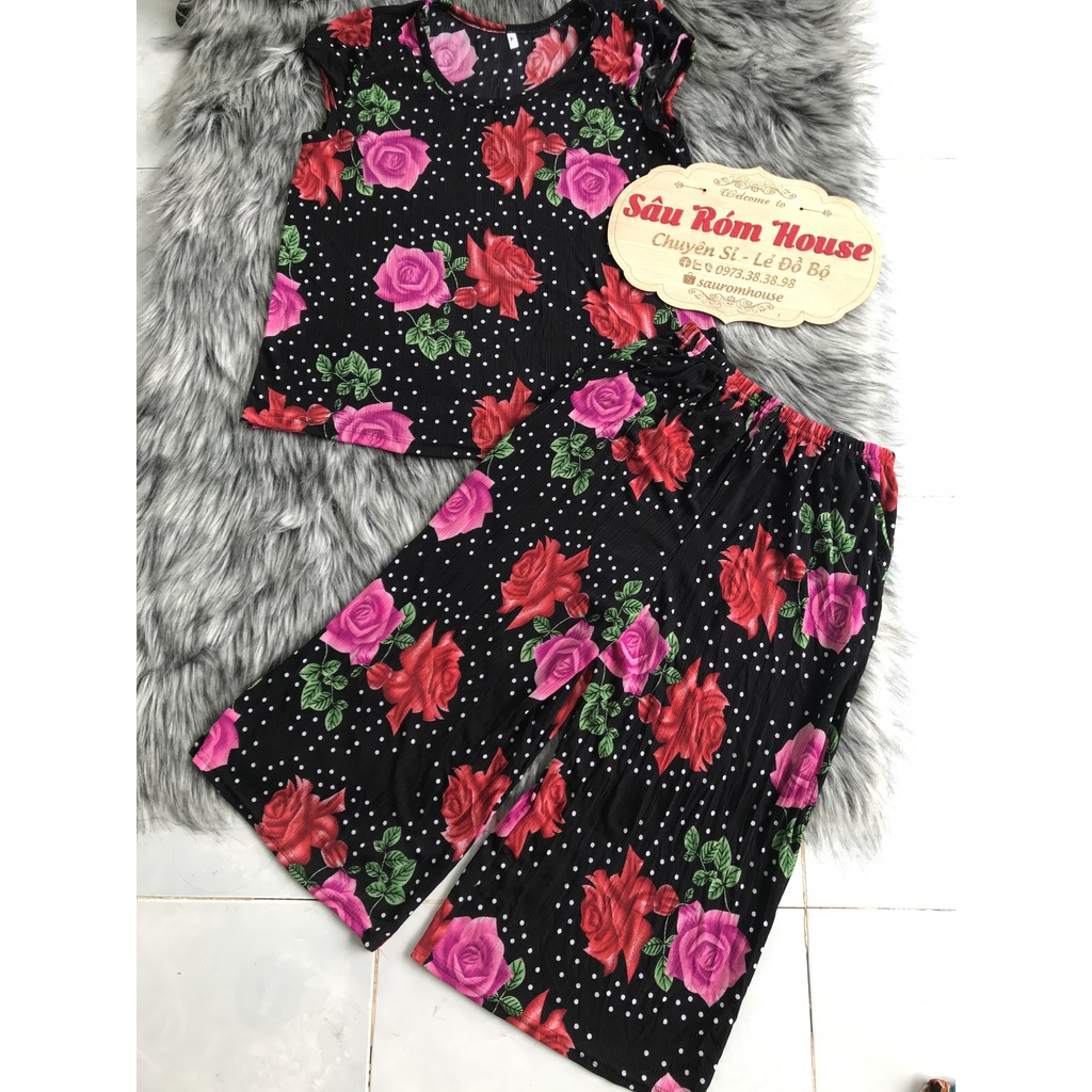 [Xả kho SIZE 3: 40 -53kg] Đồ bộ trung niên thun gân quần lửng ống rộng - nhiều bông