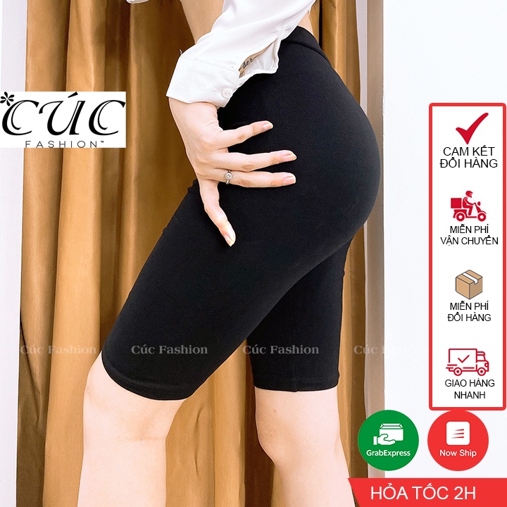 Quần legging nữ lửng Cúc Fashion vải thun cao cấp biker đùi ngố đồ mặc nhà dáng ôm bó lưng tập gym yoga bigsize QL03