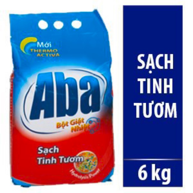 Aba 6kg bột giặt nhiệt thích hợp cho cả giặt tay và giặt máy.