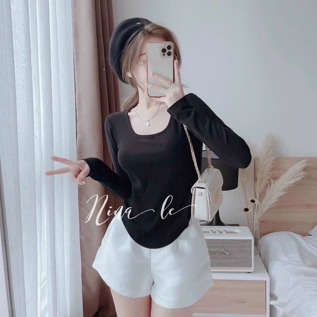 Áo quảng châu cổ U tay dài vạt bầu trơn cực hot , chất gân tăm mềm mịn ( ảnh thật )