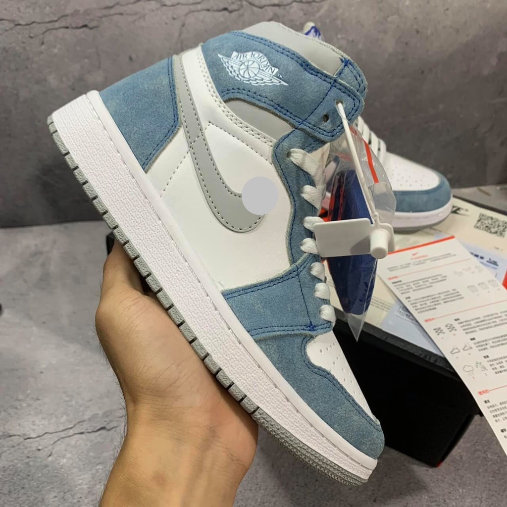 Giày Sneaker Jordan cổ cao Hyper Royal xanh loang nam nữ, Giày Jordan 1 high màu xanh ngọc xanh nỉ bản đẹp full box bill