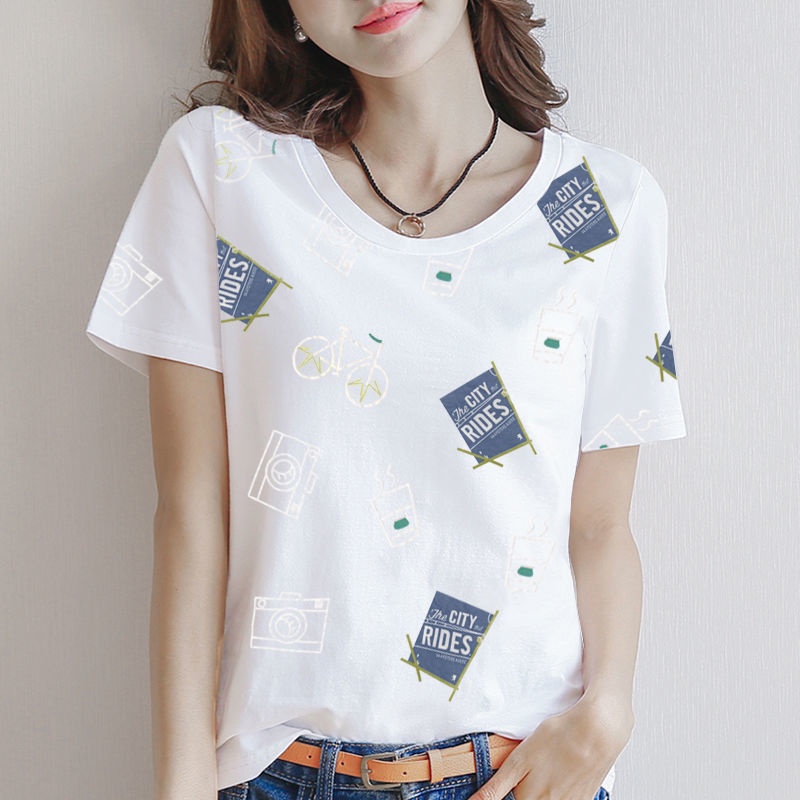 Áo Thun Tay Ngắn Cổ Tròn Dáng Rộng In Họa Tiết Hoa Thời Trang Cho Nữ