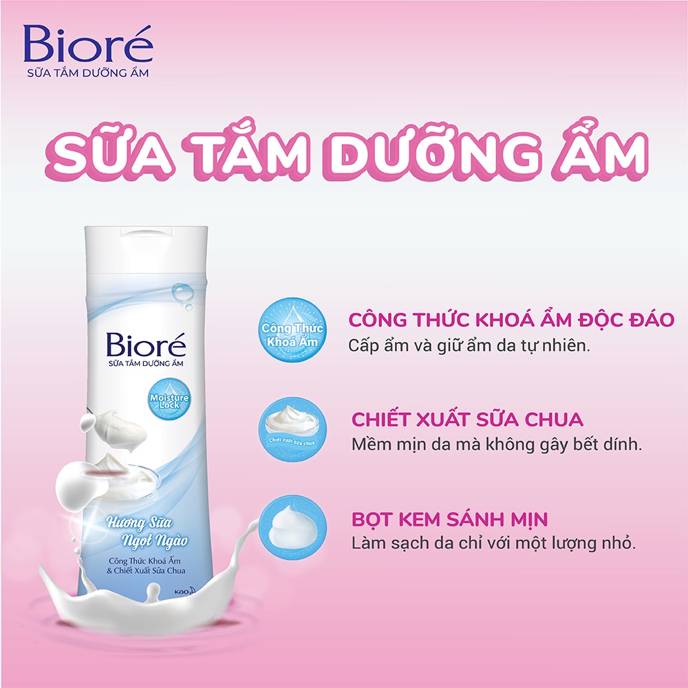 Sữa tắm dưỡng ẩm Biore hương sữa ngọt ngào giúp làm sạch mềm mịn giữ ẩm không gây bết dính