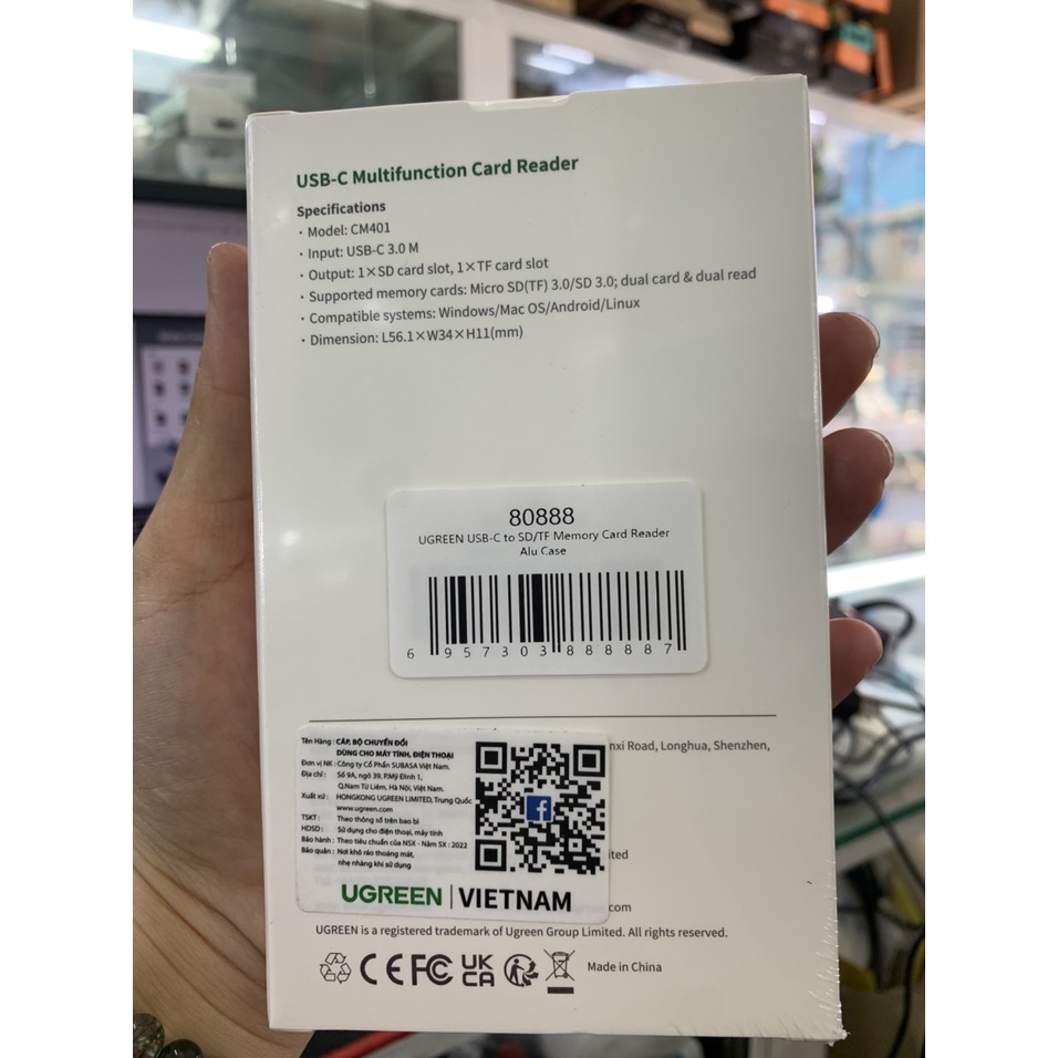 Đầu Đọc Thẻ Nhớ SD/TF chuẩn USB 3.1 Type-C Ugreen 80888 vỏ nhôm cao cấp - Hàng chính hãng
