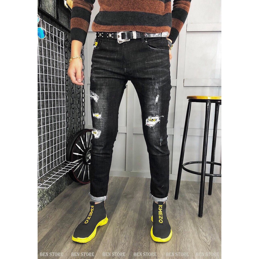 Quần jean nam đen wash thời trang MS01