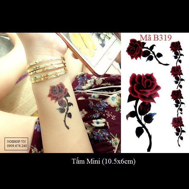 Xăm dán tattoo hoa hồng B319