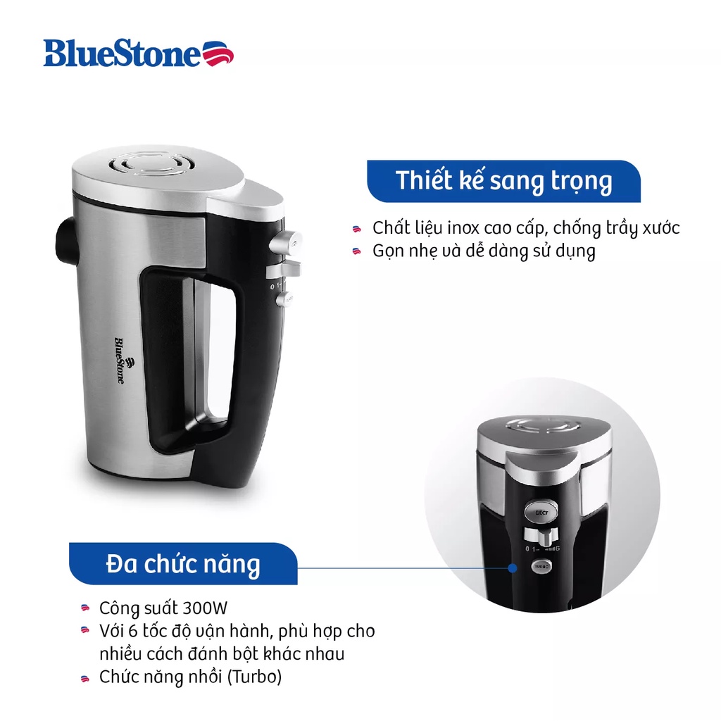 Máy đánh trứng Bluestone HMB-6333s - Hàng chính hãng -Công suất 300W - 6 tốc độ - Bảo hành 24 tháng
