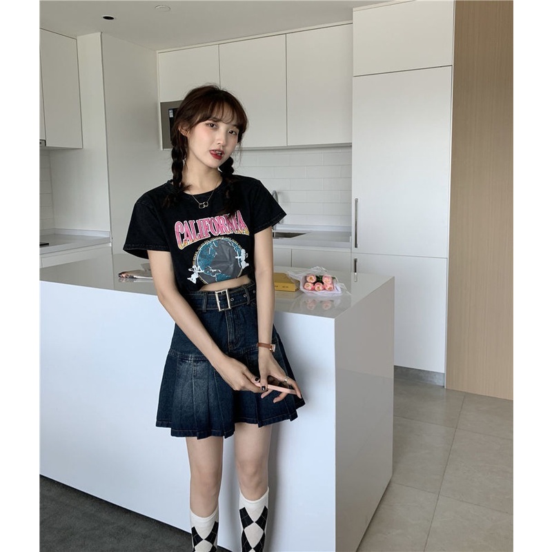 Áo Thun Ngắn Tay In Họa Tiết Phong Cách Retro Mỹ