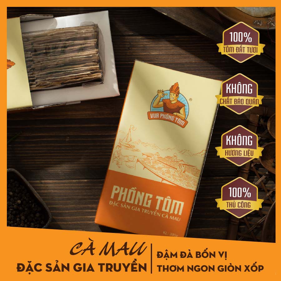 Bánh phồng tôm thượng hạng Vua Phồng Tôm |Bánh phồng tôm Năm Căn| Đặc sản Cà Mau |HỘP 200G| VUA PHỒNG TÔM