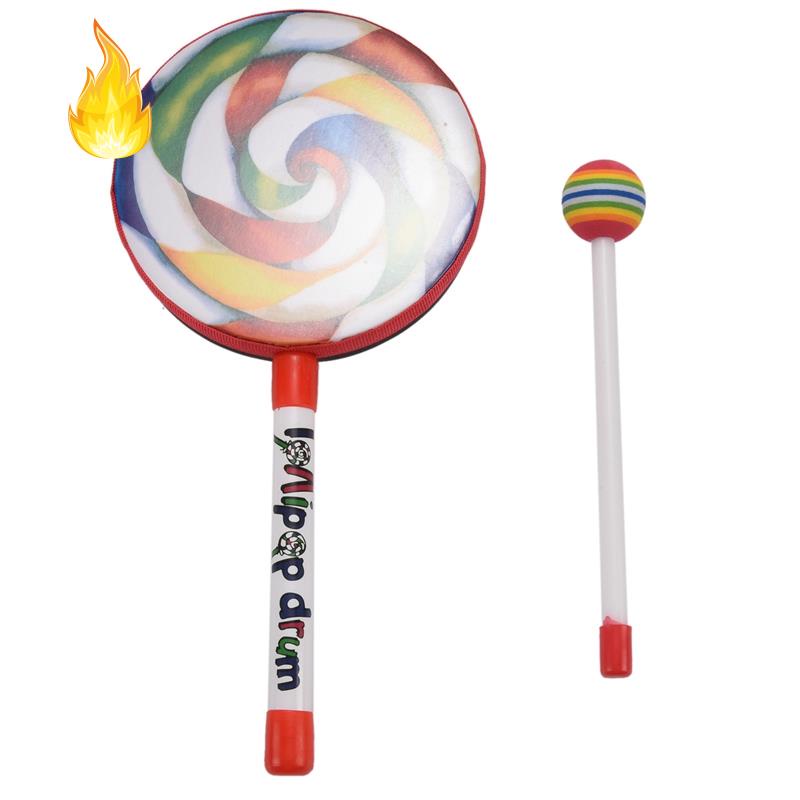 Trống lục lạc hình Lollipop 6 inch + dùi trống cho bé