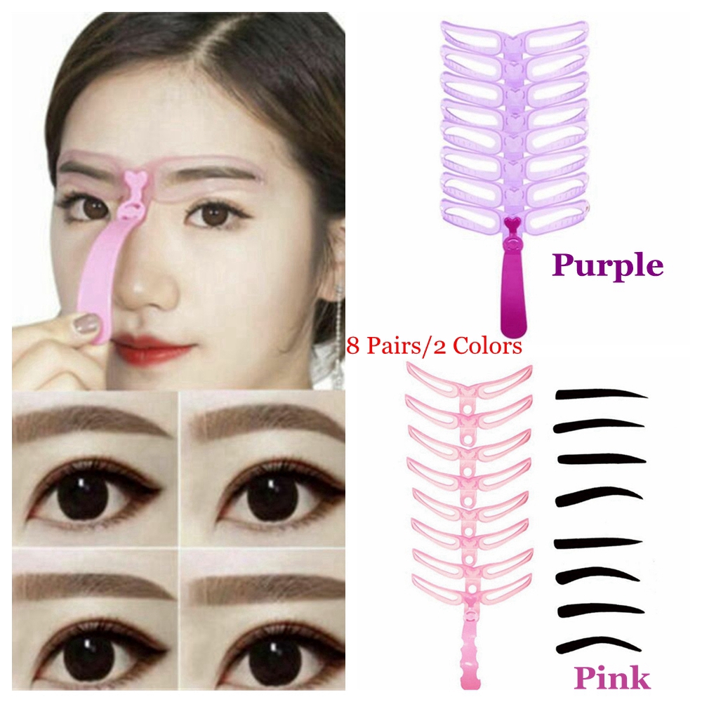 JUNE 8 Pairs Hot Sale Fashion Reusable Makeup Tool Beauty Eyebrow Stencils Kit