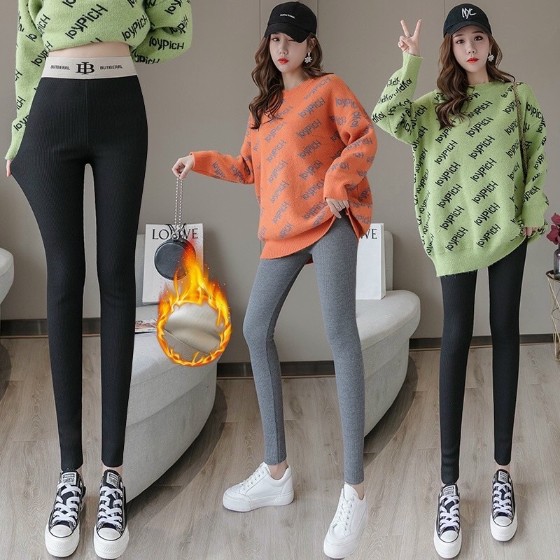 Quần lót lông nữ cạp cao len tăm dày dặn loại 1 hàng QC_ Quần legging lót lông co giãn siêu ấm KK21