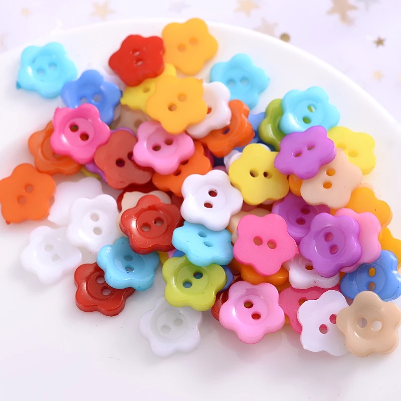 50 Nút Áo 2 Lỗ Hình Bông Hoa Nhiều Màu Sắc Dễ Thương Cho Bé