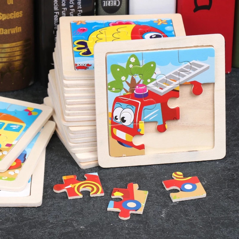 Đồ chơi xếp hình động vật giao thông 3D 11*11CM bằng gỗ dành cho bé