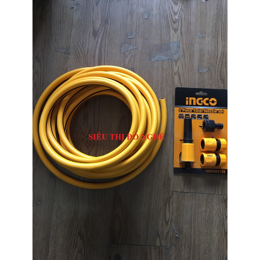 Combo ống nhựa PVC INGCO và bộ 5 đầu nối nhanh máy xịt rửa INGCO HPH2001 HHCS05122